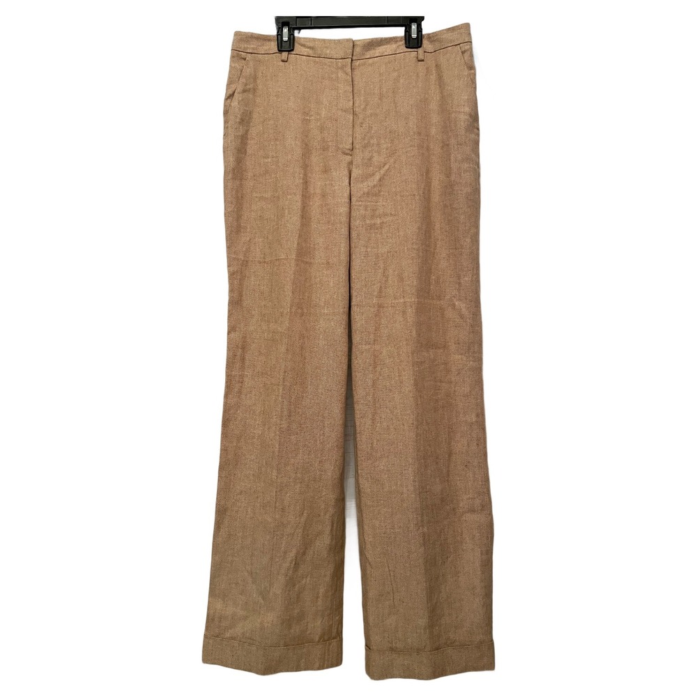 Ann Taylor Womens Tan Linen Cotton Blend Wide Leg Trousers Size 10 High Rise
